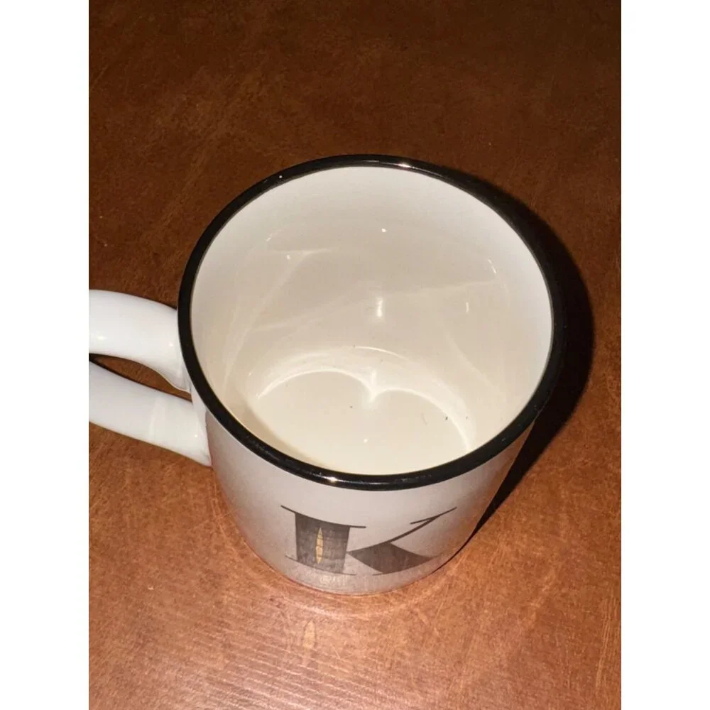 White Ceramic Monogram "K" Mug By Threshold  Dishwasher & Microwave Safe  Stonew - Picture 2 of 5